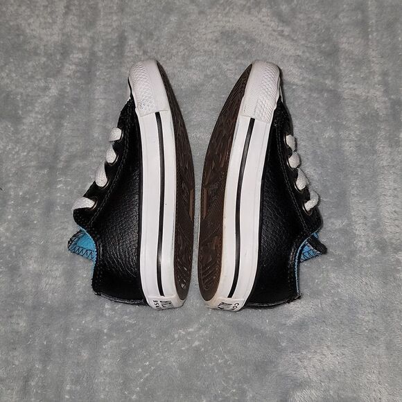 Converse All Stars Low Black Leather Blue Trim CTSA Shoes Baby Size 4 - Picture 10 of 12